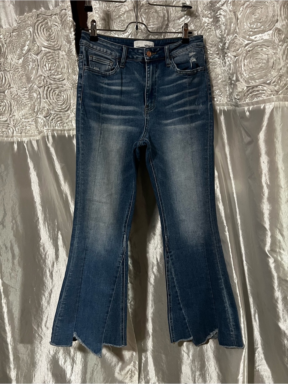 Vervet Mid Wash Flare Jeans with Raw Split Hem